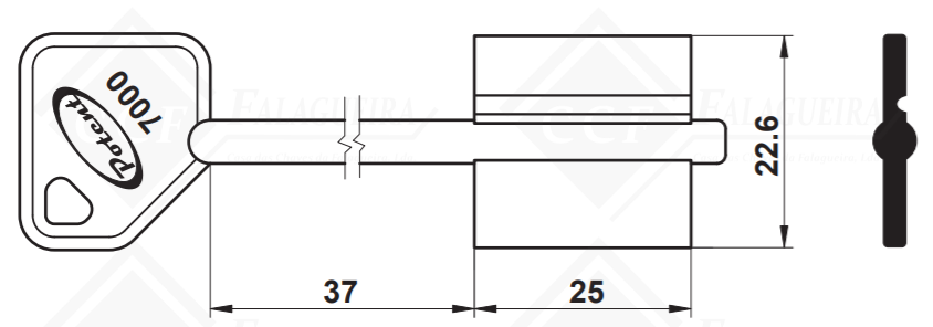 CHAVE POTENT ORIGINAL Refº 7554/88mm p/ fechadura 7000 (= 5PT 22)