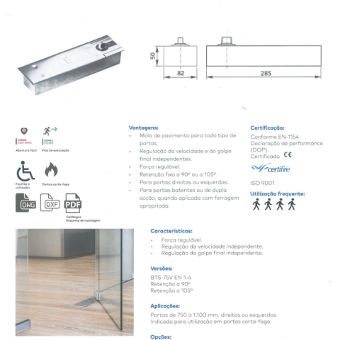 DK BTS75V - MOLA DE PAVIMENTO C/ RETENÇÃO A 90°