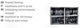 CAIXA C/100 ARGOLAS METÁLICAS SORTIDAS-VÁRIAS MEDIDAS-AVK150100
